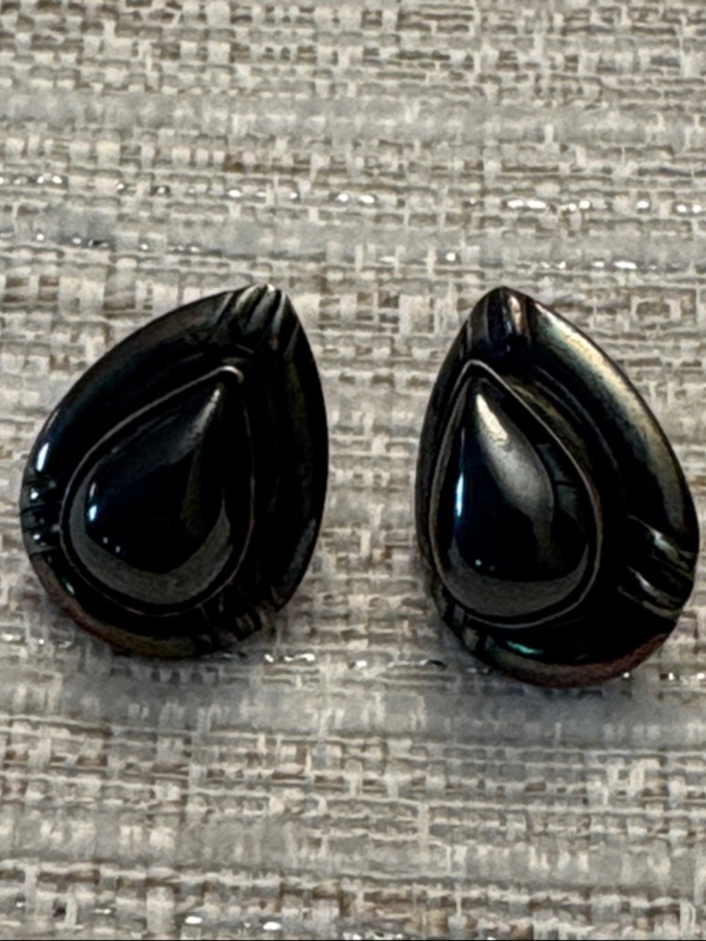 Vintage Teardrop Black Glass post sterling earrings
